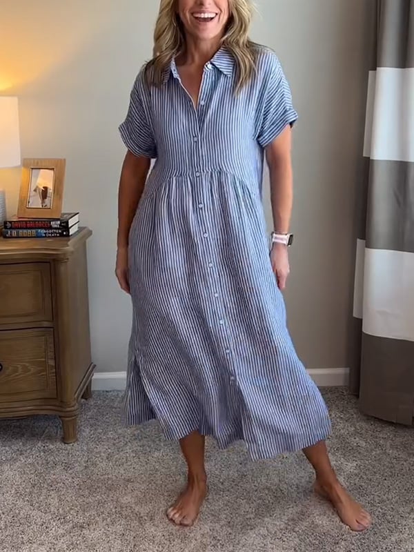 Natalie | Women's Striped Button Down Shirt Midi Sundress