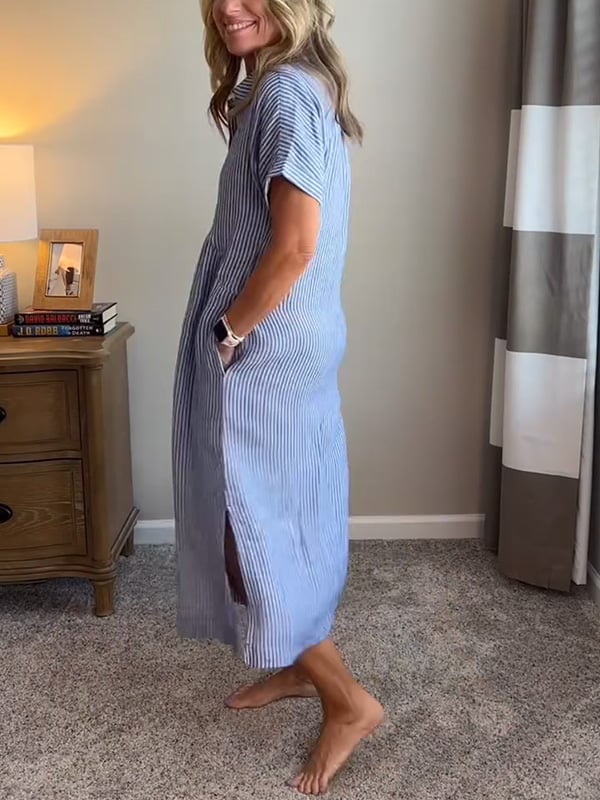 Natalie | Women's Striped Button Down Shirt Midi Sundress