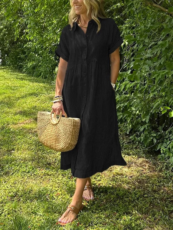 Natalie | Women's Striped Button Down Shirt Midi Sundress
