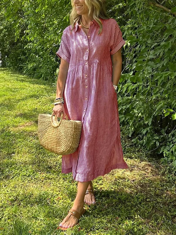 Natalie | Women's Striped Button Down Shirt Midi Sundress