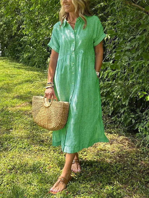Natalie | Women's Striped Button Down Shirt Midi Sundress