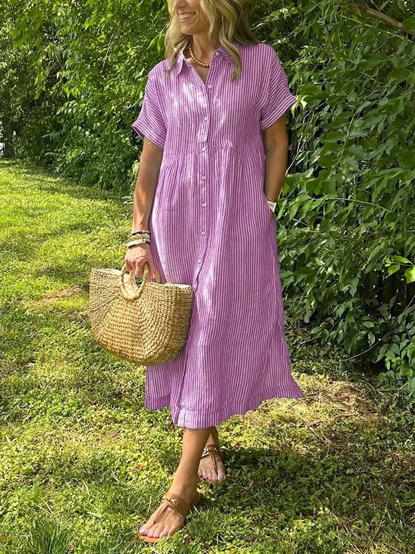 Natalie | Women's Striped Button Down Shirt Midi Sundress