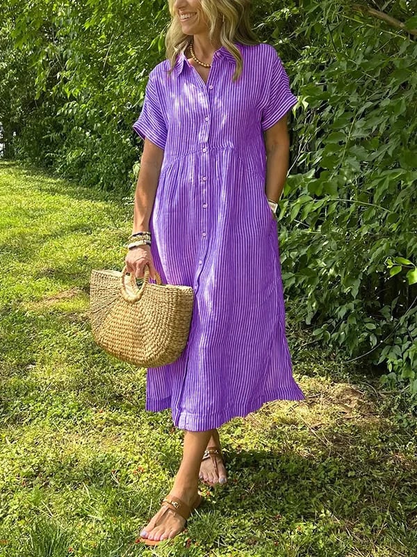 Natalie | Women's Striped Button Down Shirt Midi Sundress