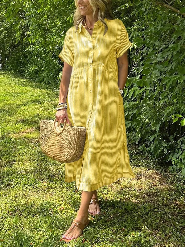 Natalie | Women's Striped Button Down Shirt Midi Sundress