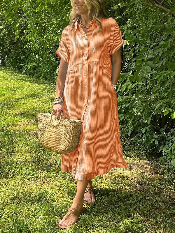 Natalie | Women's Striped Button Down Shirt Midi Sundress