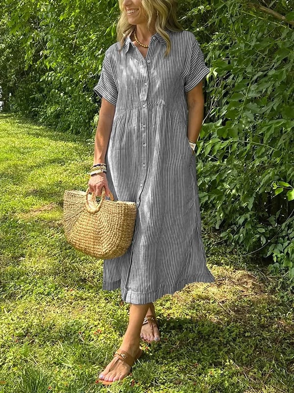 Natalie | Women's Striped Button Down Shirt Midi Sundress