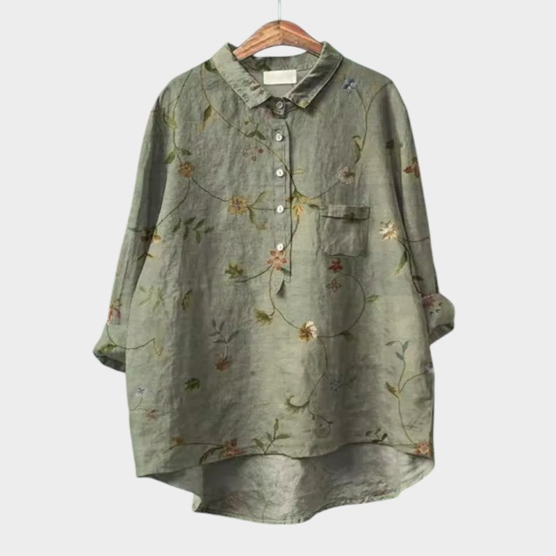 Natalie | Women's Blouse Button-Up Collared Long Sleeve