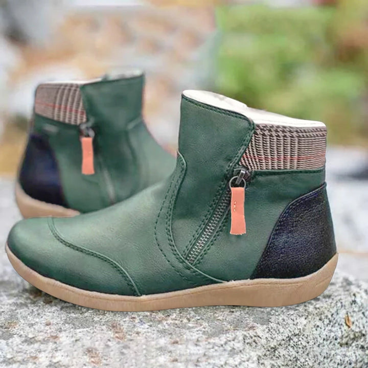 Odile | Women's Flat Ankle Boots Side Zipper Patchwork