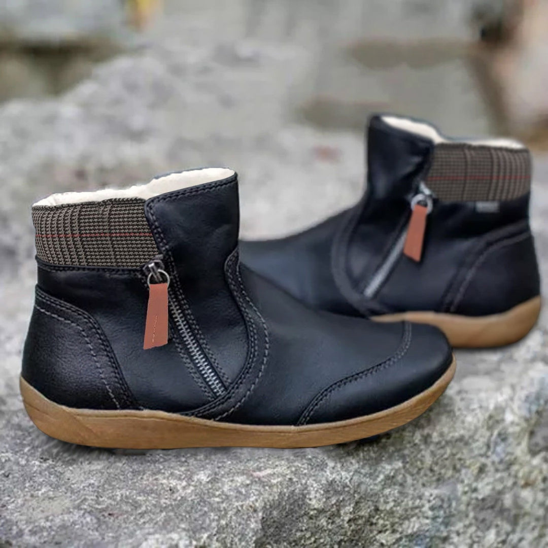 Odile | Women's Flat Ankle Boots Side Zipper Patchwork