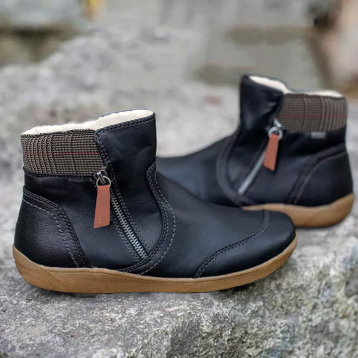 Odile | Women's Flat Ankle Boots Side Zipper Patchwork