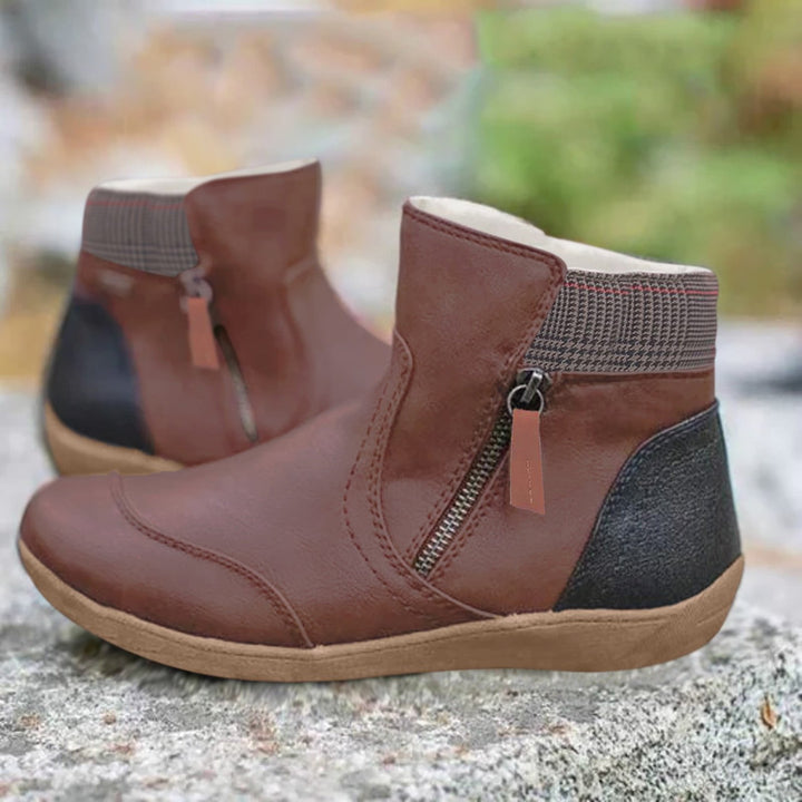 Odile | Women's Flat Ankle Boots Side Zipper Patchwork