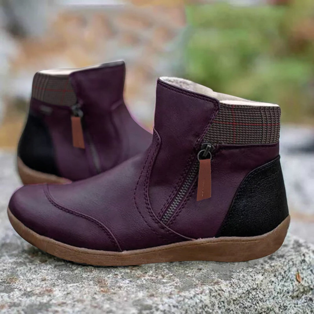 Odile | Women's Flat Ankle Boots Side Zipper Patchwork