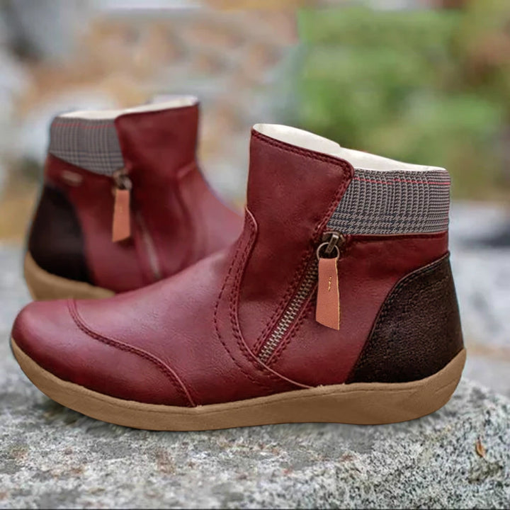 Odile | Women's Flat Ankle Boots Side Zipper Patchwork