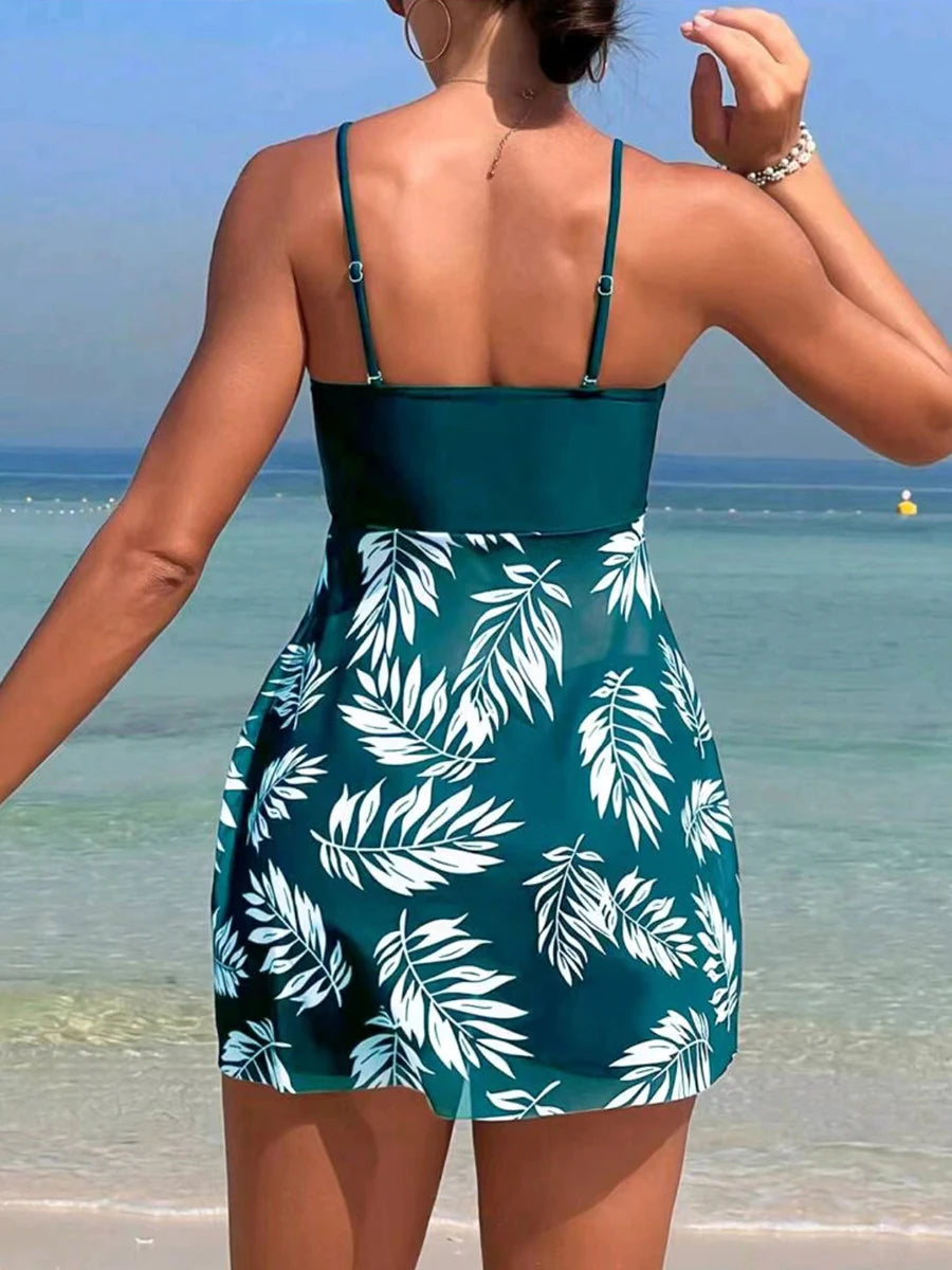 Paloma | Women's Beach Tropical Mesh Knot Front Tankini Swim Dress