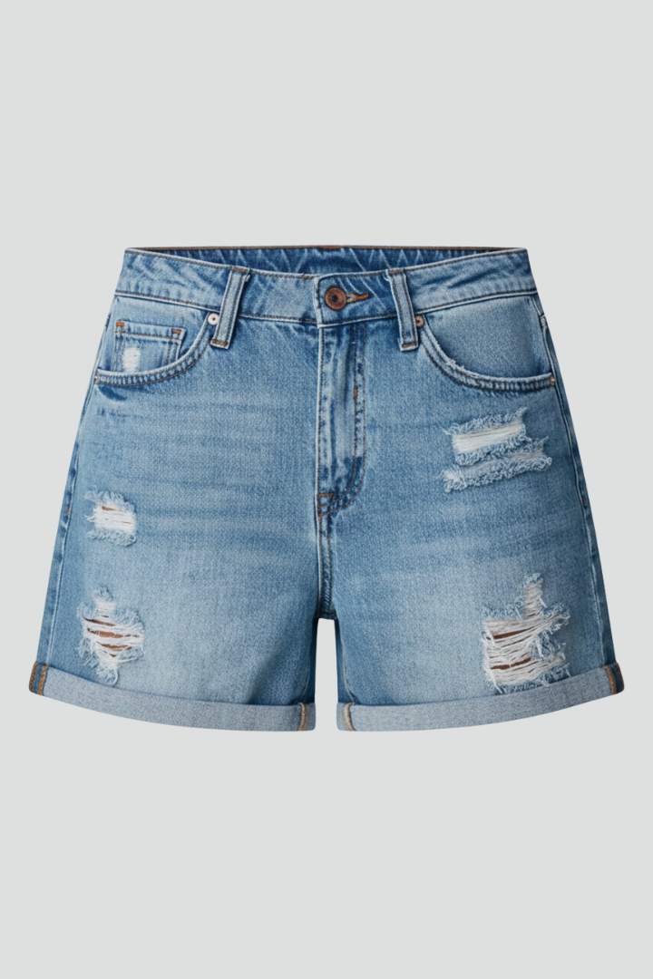 Sadie | Women's Mid Rise Fringe Hem Distressed Denim Shorts
