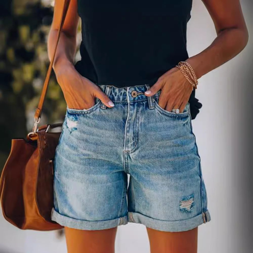 Saffron | Elegant Women's Summer High Waist Denim Shorts