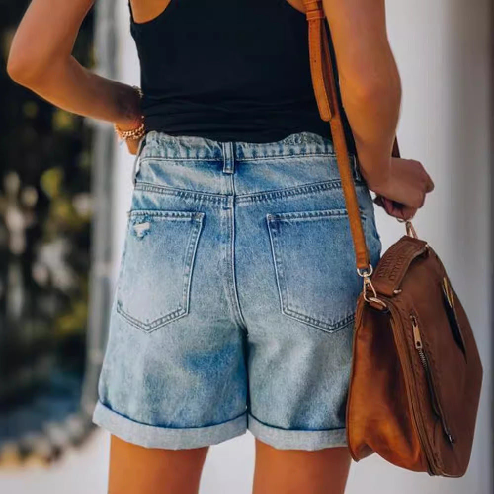 Saffron | Elegant Women's Summer High Waist Denim Shorts