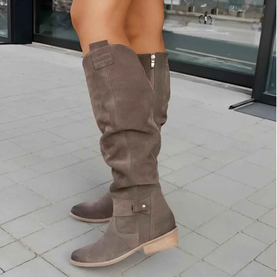Seraphina | Women's Knee High Suede Slouch Boots Block Heel