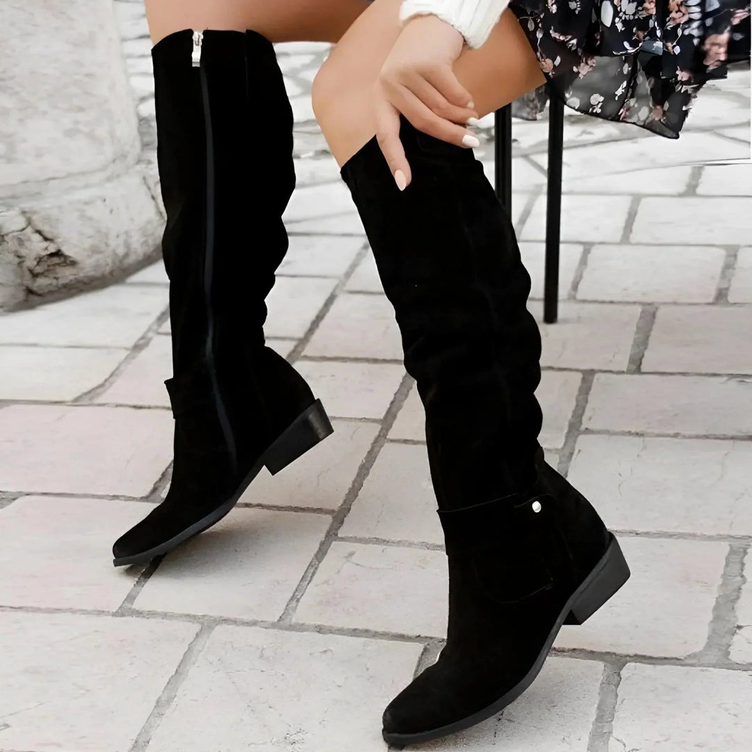 Seraphina | Women's Knee High Suede Slouch Boots Block Heel