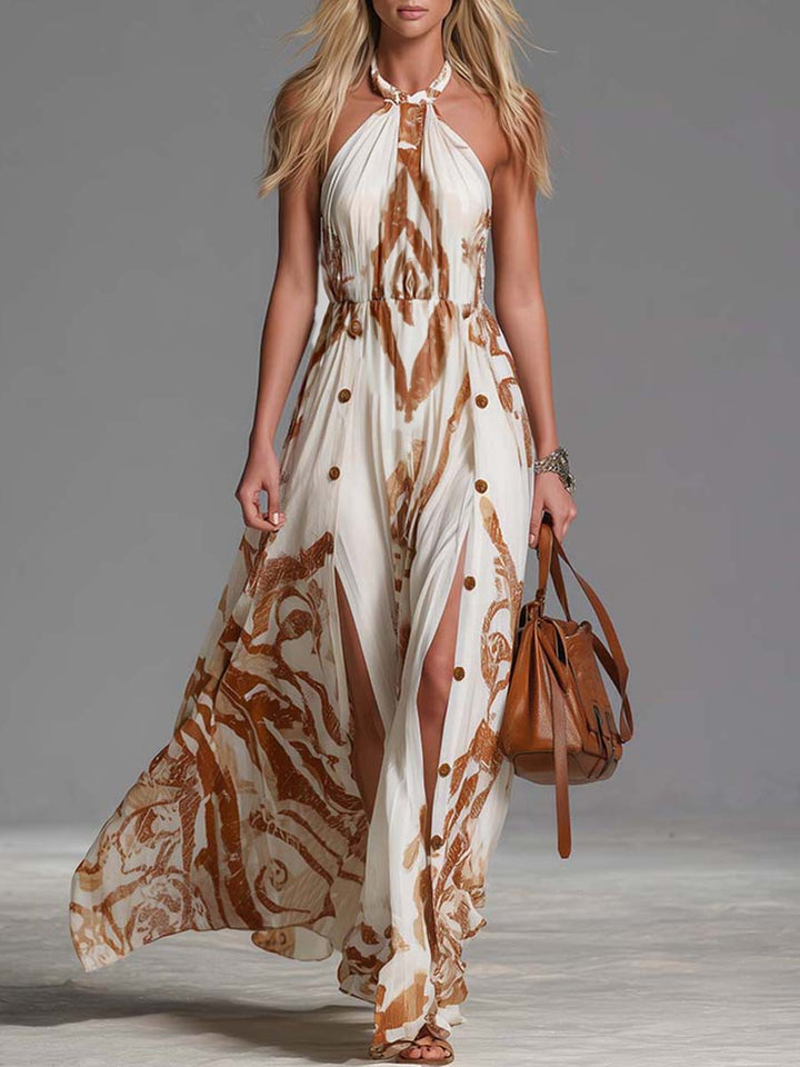 Seraphina | Women's Maxi Dress Printed Halter Side Slits