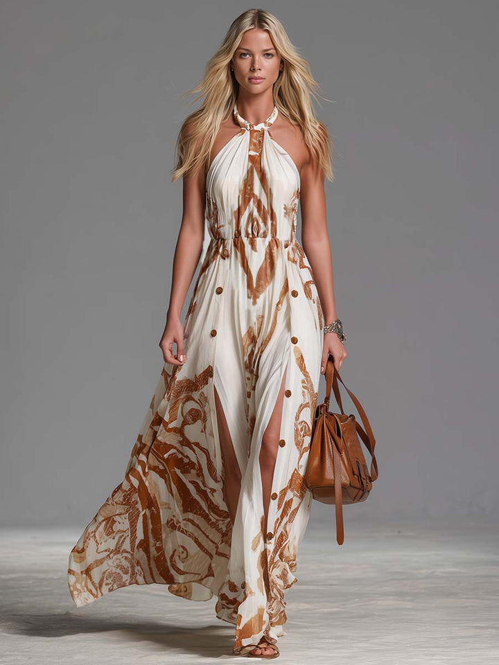 Seraphina | Women's Maxi Dress Printed Halter Side Slits