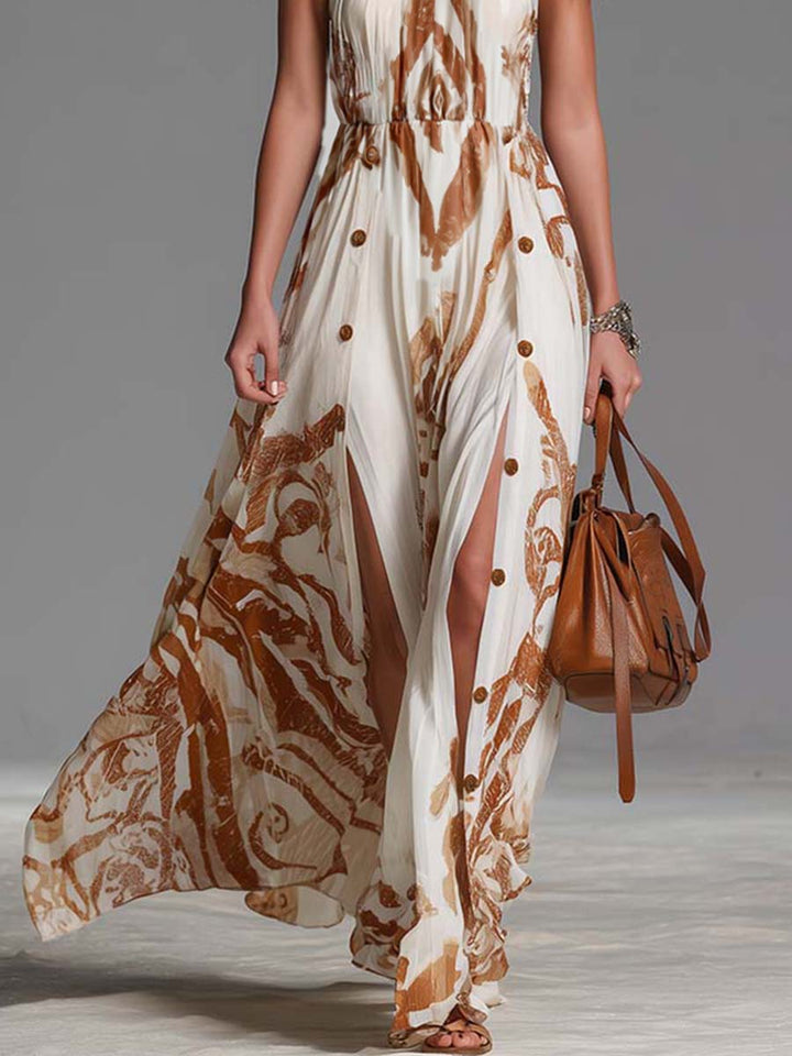 Seraphina | Women's Maxi Dress Printed Halter Side Slits