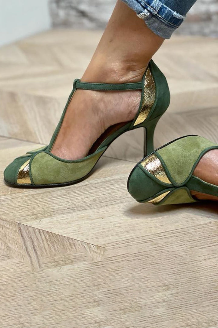 Sloane | Stylish Women's Patchwork Heels T-Strap