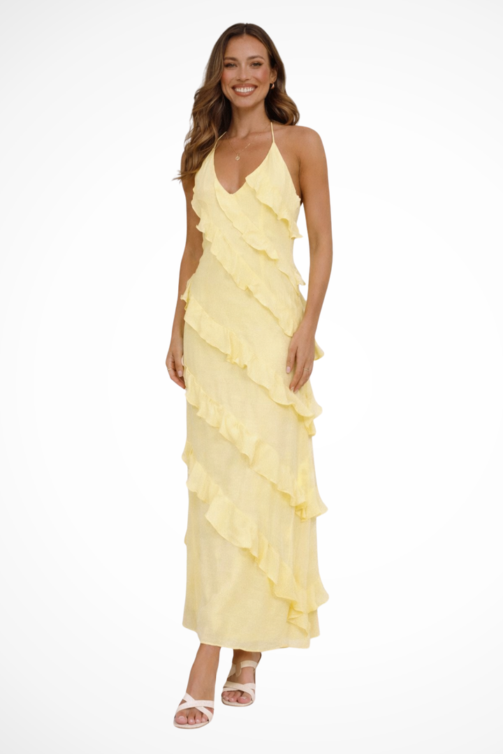 Sophia | Women's Halter Neck Ruffle Maxi Sundress