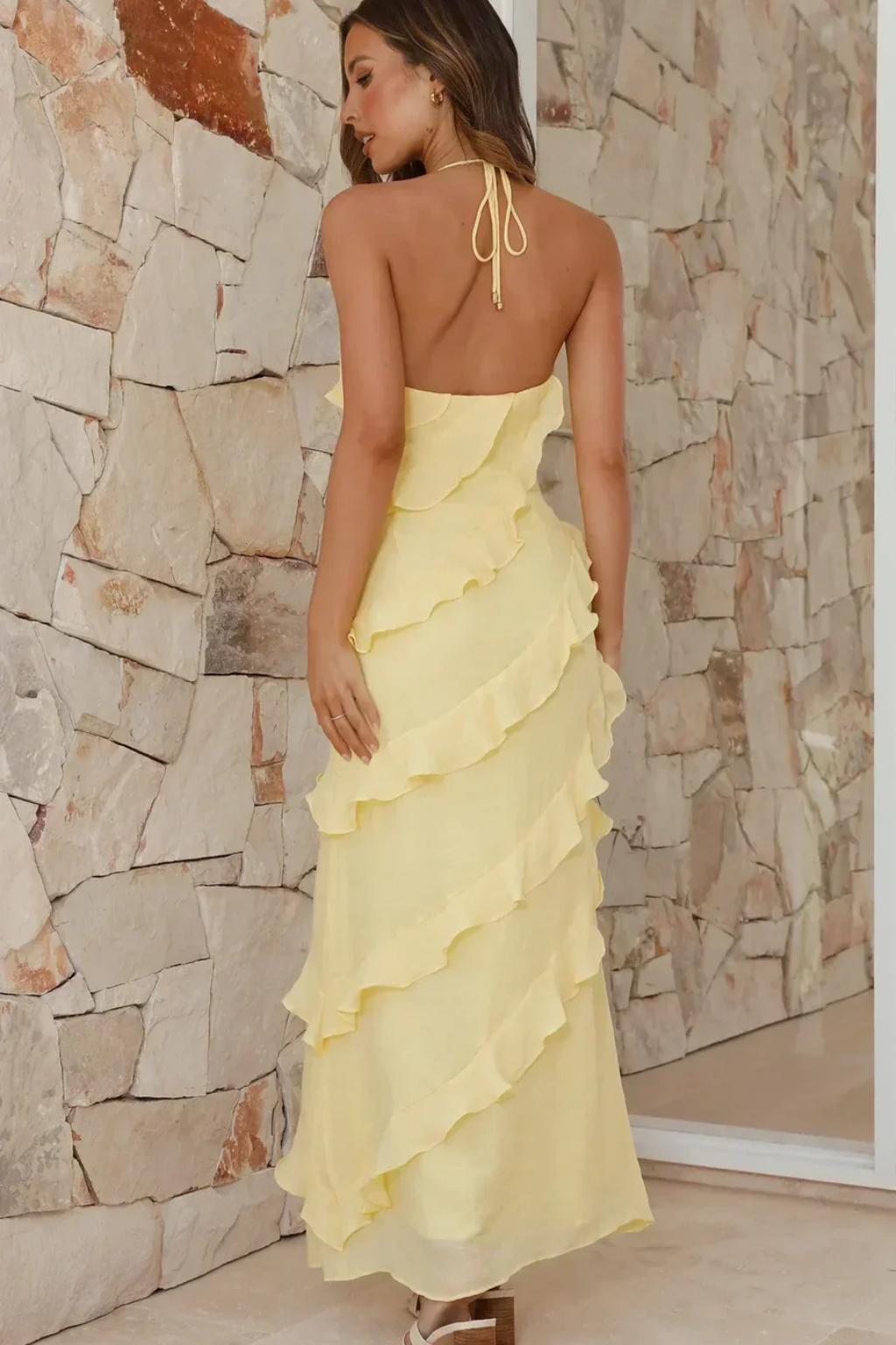 Sophia | Women's Halter Neck Ruffle Maxi Sundress