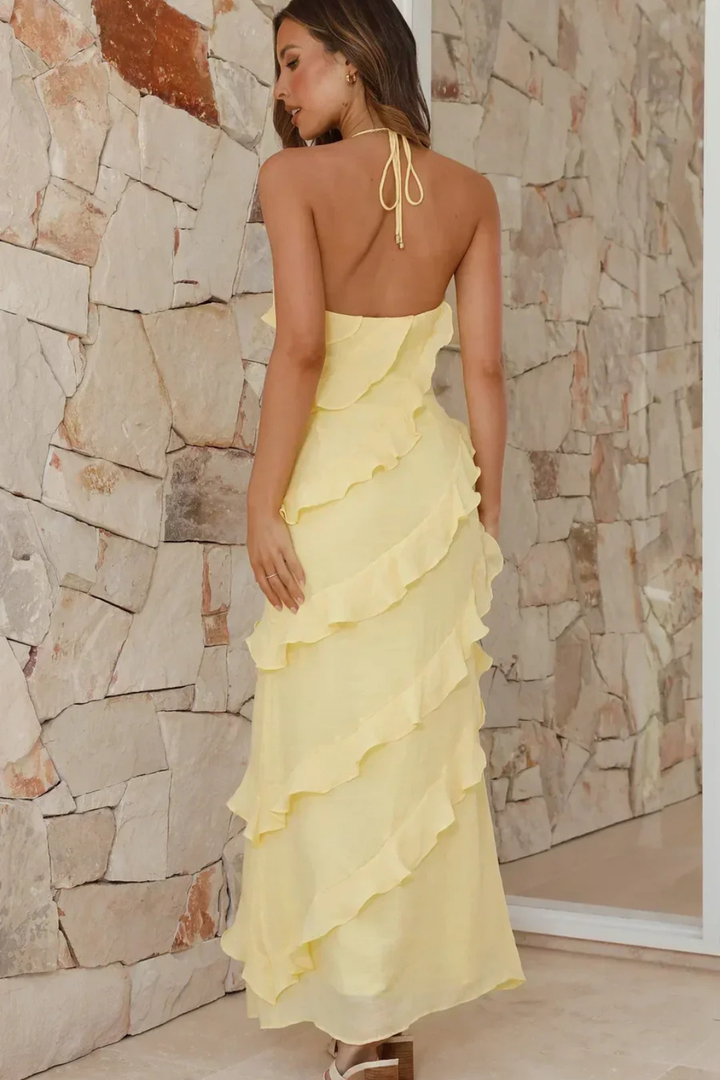 Sophia | Women's Halter Neck Ruffle Maxi Sundress