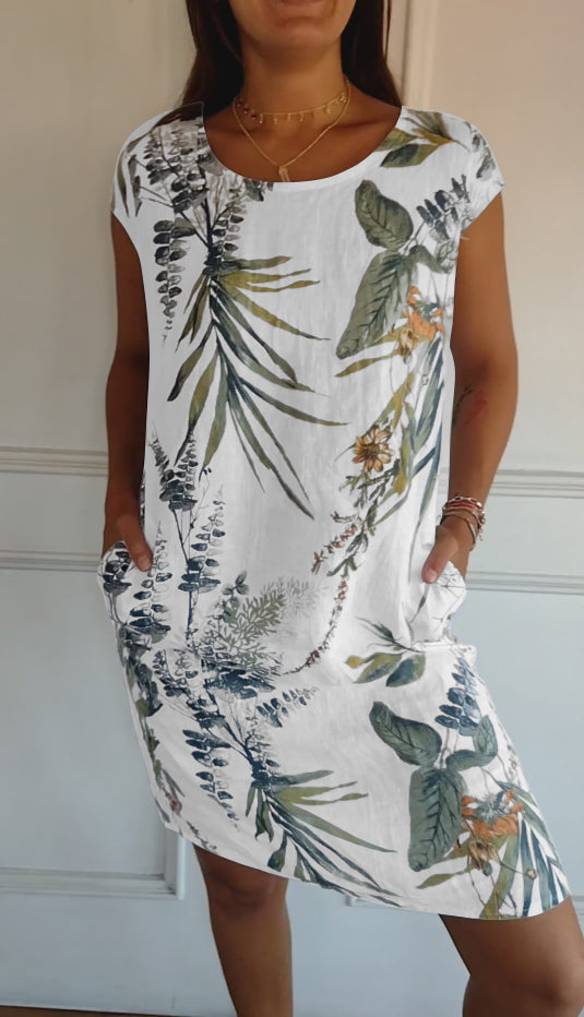 Sophia | Women's Loose-Fit Short-Sleeves Floral Midi Dress
