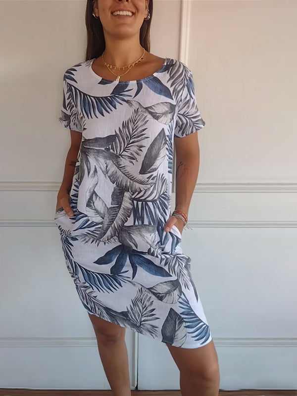 Sophia | Women's Loose-Fit Short-Sleeves Floral Midi Dress