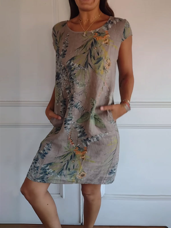 Sophia | Women's Loose-Fit Short-Sleeves Floral Midi Dress