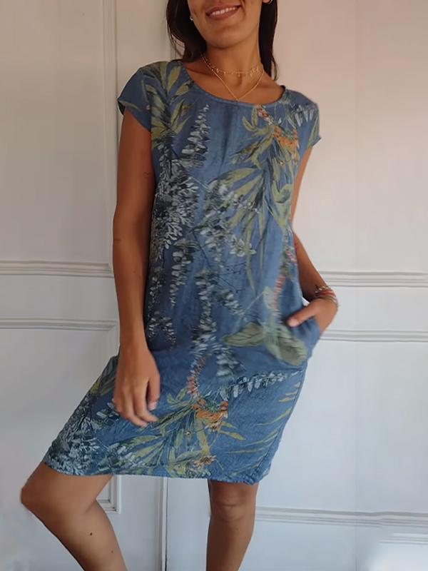 Sophia | Women's Loose-Fit Short-Sleeves Floral Midi Dress