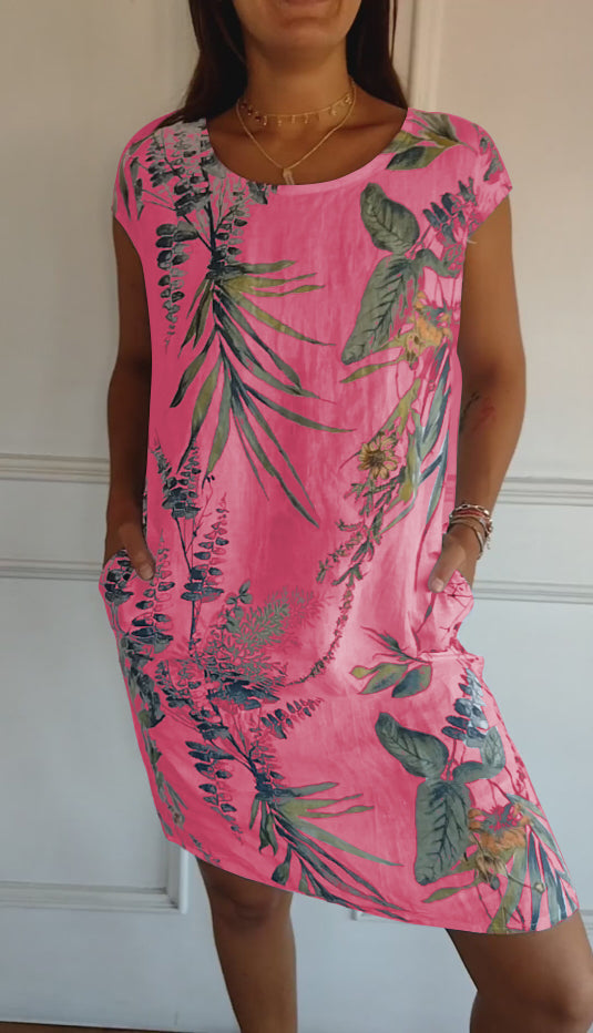 Sophia | Women's Loose-Fit Short-Sleeves Floral Midi Dress