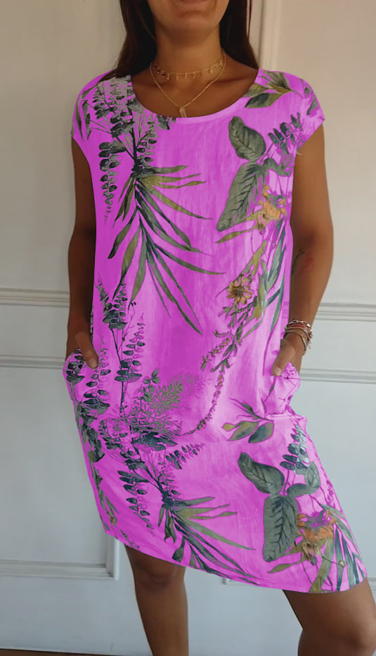 Sophia | Women's Loose-Fit Short-Sleeves Floral Midi Dress