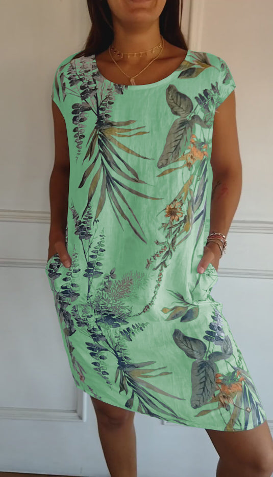 Sophia | Women's Loose-Fit Short-Sleeves Floral Midi Dress