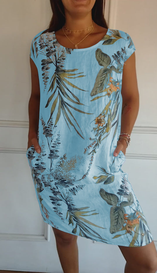 Sophia | Women's Loose-Fit Short-Sleeves Floral Midi Dress