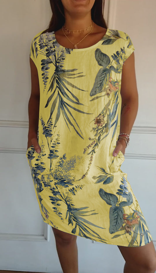 Sophia | Women's Loose-Fit Short-Sleeves Floral Midi Dress
