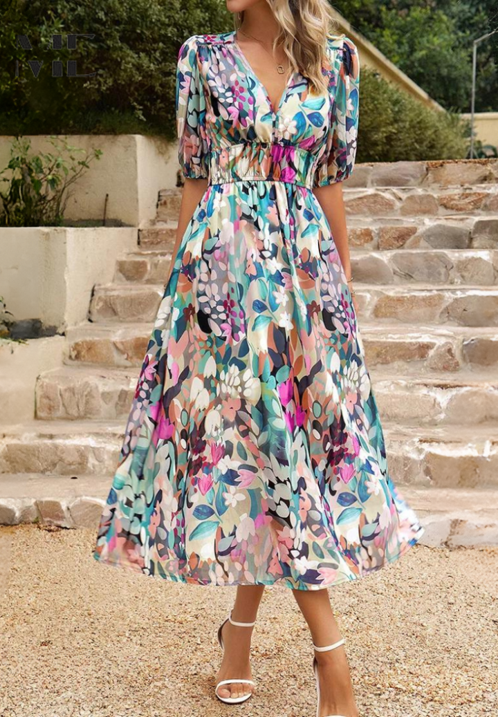 Ruby | Women’s Abstract Print Belted Midi Dress