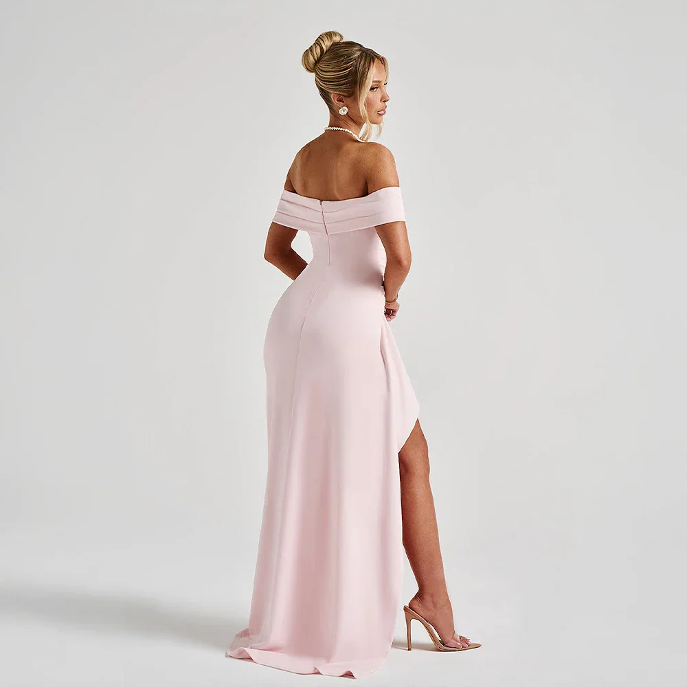 Vivienne | Women's Off Shoulder Ruched Maxi Dress High Slit