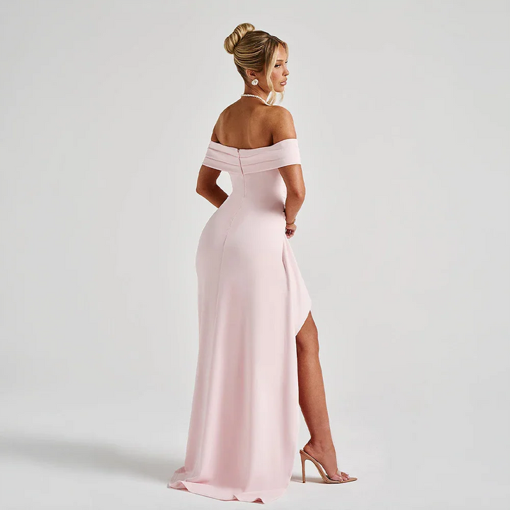 Vivienne | Women's Off Shoulder Ruched Maxi Dress High Slit