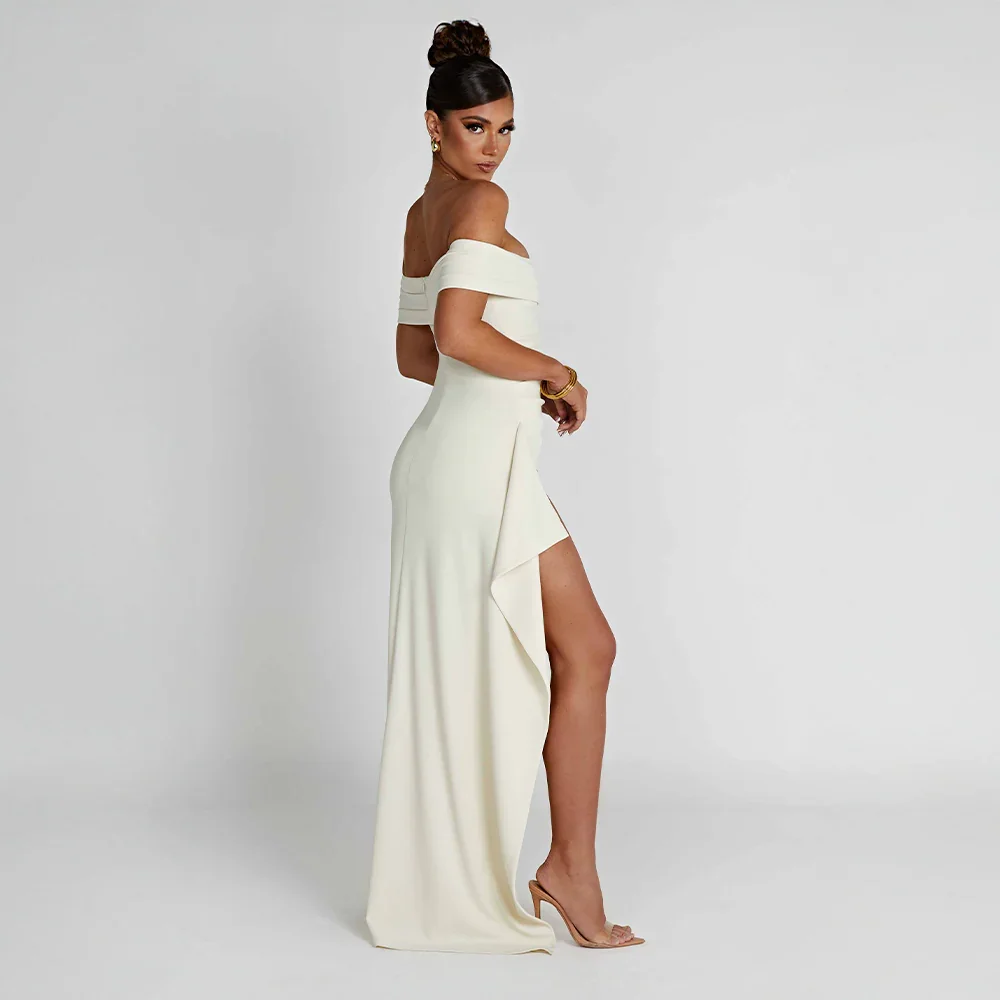 Vivienne | Women's Off Shoulder Ruched Maxi Dress High Slit