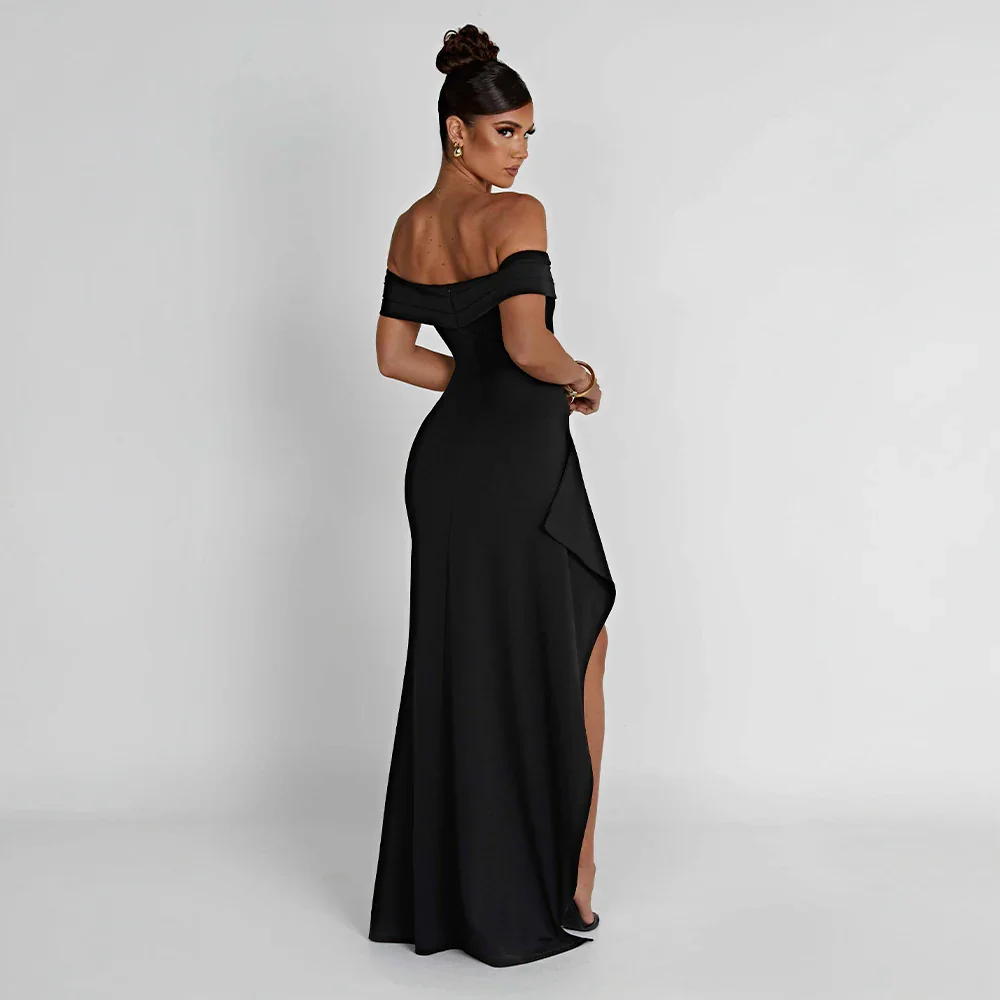 Vivienne | Women's Off Shoulder Ruched Maxi Dress High Slit