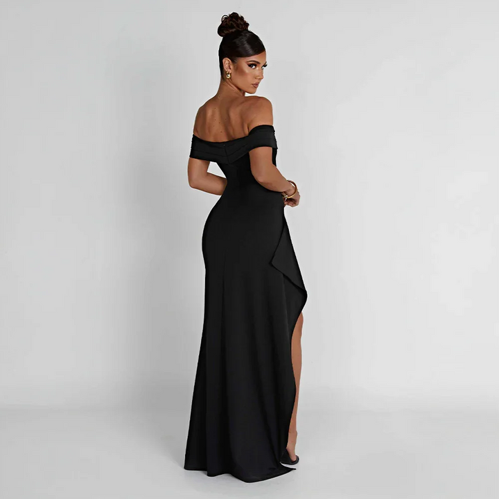 Vivienne | Women's Off Shoulder Ruched Maxi Dress High Slit