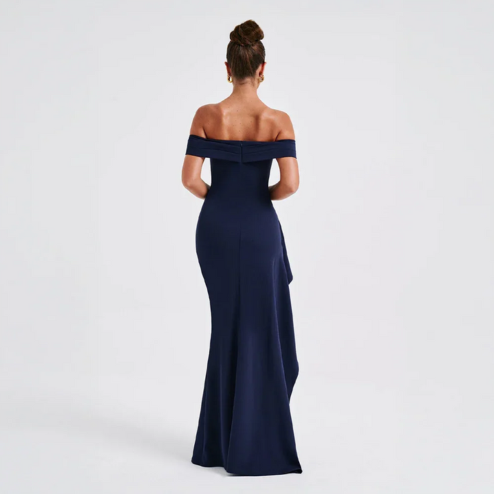 Vivienne | Women's Off Shoulder Ruched Maxi Dress High Slit