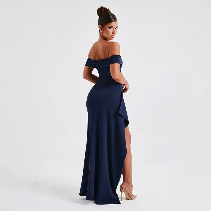 Vivienne | Women's Off Shoulder Ruched Maxi Dress High Slit