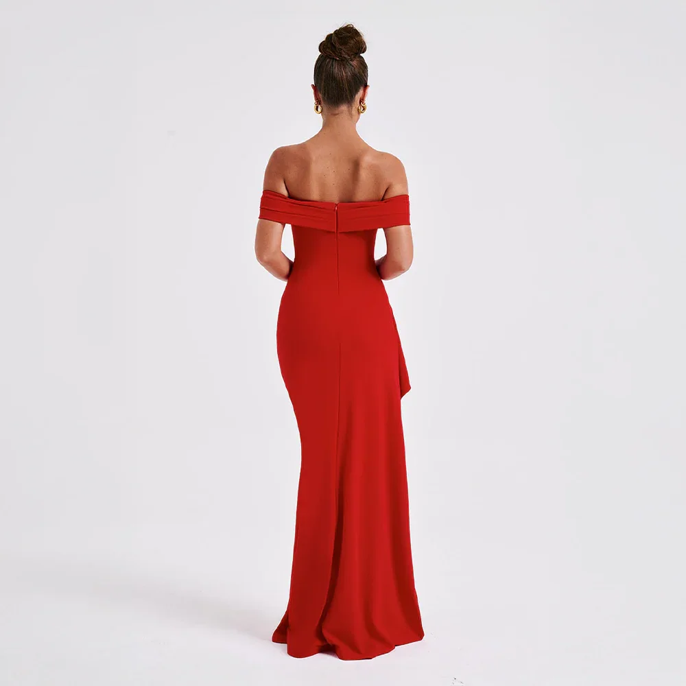 Vivienne | Women's Off Shoulder Ruched Maxi Dress High Slit