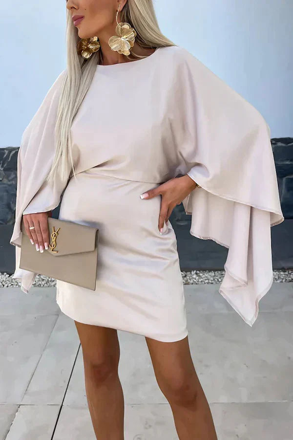 Vivienne | Women's Satin Batwing-Sleeve Cocktail Mini Dress