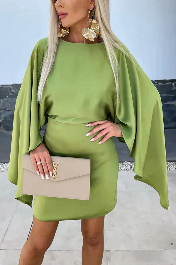 Vivienne | Women's Satin Batwing-Sleeve Cocktail Mini Dress